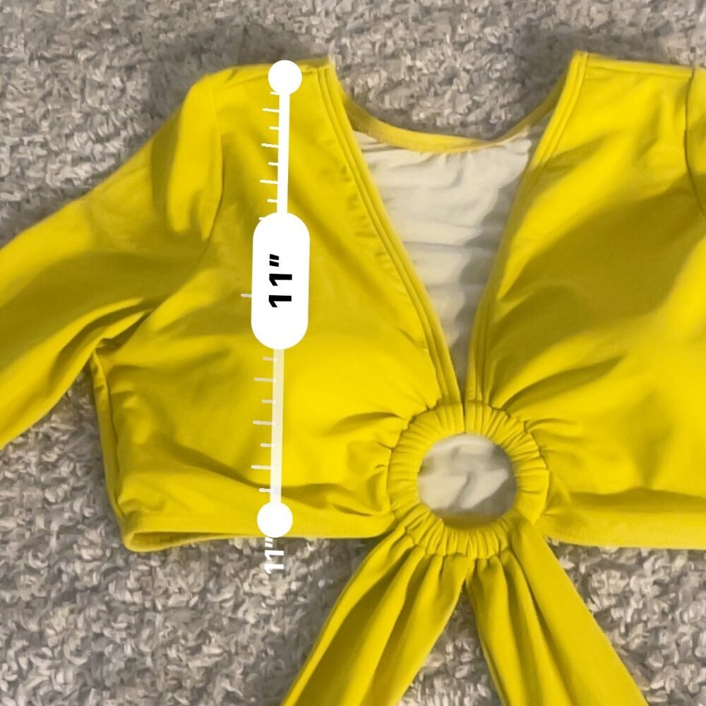 Mustard Yellow Ring Front Swim Top Crop Top Long Sleeve 14 - Picture 5 of 9